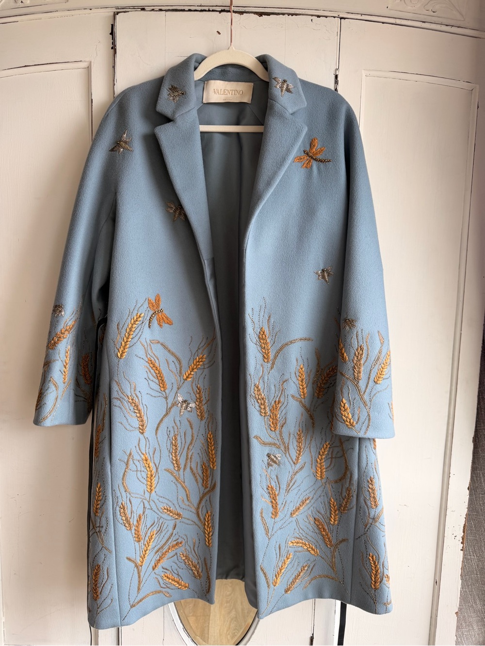 Valentino Light Blue Embroidered Wool Trench Coat - Picture 1 of 11